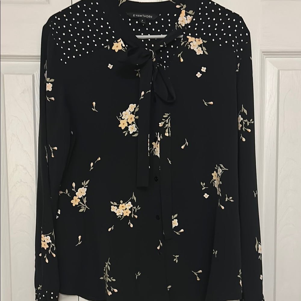 41 Hawthorn Black Long Sleeve Tie Front Blouse